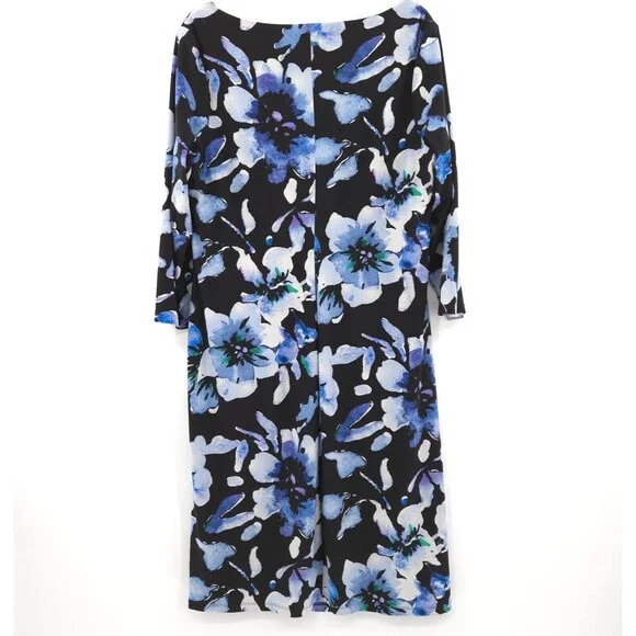 Lauren Ralph Laurenblue floral cowl drape-neckline stretch knit dress Size 14w
